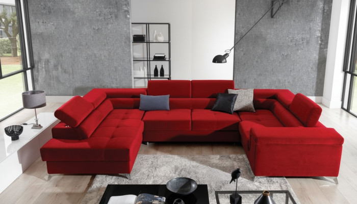 Sofá en forma de U Sofá de esquina Diseño Acolchado Sofá cama Función de cama Salón