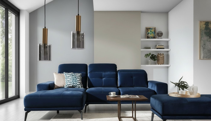 Sofá de diseño Sofá Esquinero Textil Sofá Conjunto de Tapicería Sofá en forma de L Azul.