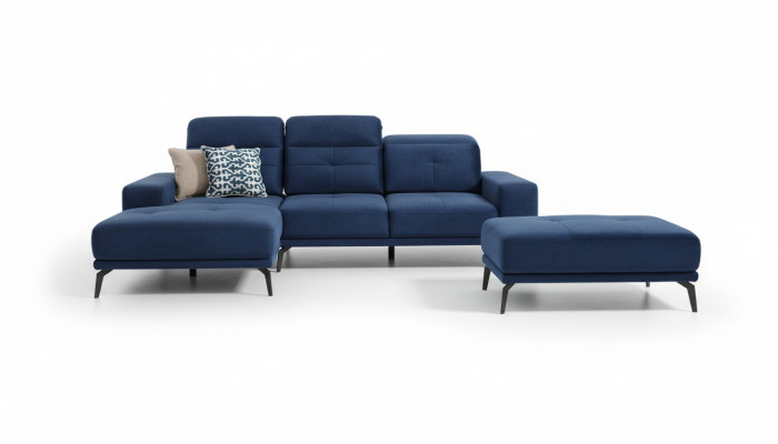 Sofá de diseño Sofá Esquinero Textil Sofá Conjunto de Tapicería Sofá en forma de L Azul.