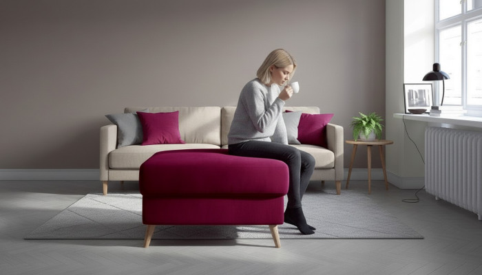 Taburete Pouf Sofá Tapizado Taburete de acompañamiento Reposapiés Otomana Taburete de muebles Rosa