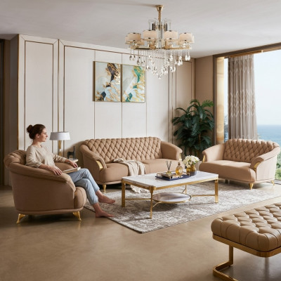 Sofá Chesterfield de diseño Sofá de cuero acolchado conjunto de asientos 3+2+1 de lujo