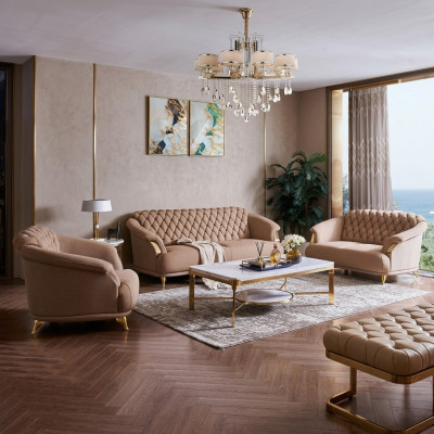 Sofá Chesterfield de diseño Sofá de cuero acolchado conjunto de asientos 3+2+1 de lujo