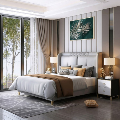 Diseño de cama acolchada de lujo para habitación de hotel doble de lujo.