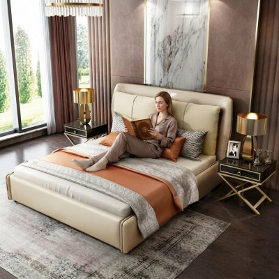 Lujo dormitorio cama doble de diseñador cama 180/200x200 cm cuero metal