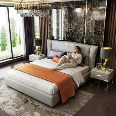 Habitación de lujo, cama doble de diseñador para hotel, 180/200x200cm de cuero.