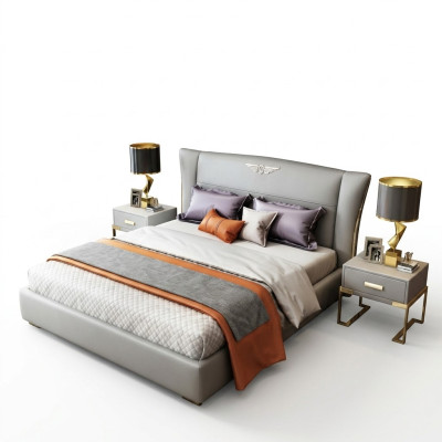 Habitación de lujo, cama doble de diseñador para hotel, 180/200x200cm de cuero.