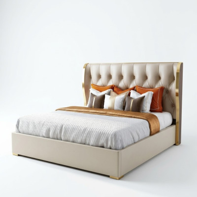 Cama doble de diseñador para hotel de lujo en cuero de 180/200x200 cm.
