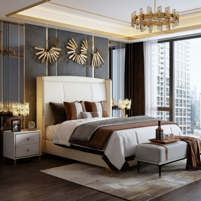 Habitación de lujo cama acolchada diseño decorativo lujo doble hotel camas matrimoniales