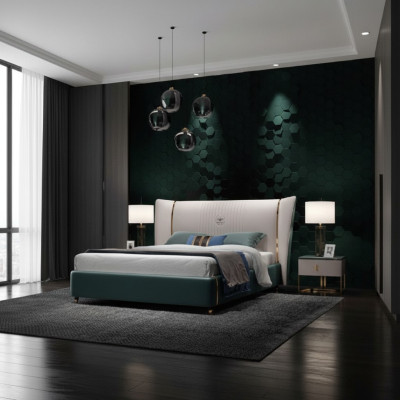 Dormitorio de lujo Cama doble Cama 180/200x200cm Cuero Metal Nuevo