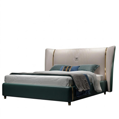 Dormitorio de lujo Cama doble Cama 180/200x200cm Cuero Metal Nuevo