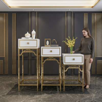 Soporte Consola Mesa Pilar Diseño Estante - Madera con Acero inoxidable Brillante
