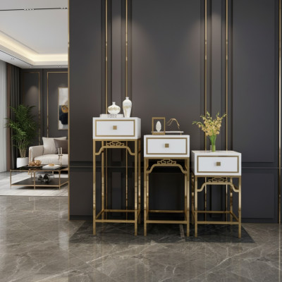Soporte Consola Mesa Pilar Diseño Estante - Madera con Acero inoxidable Brillante
