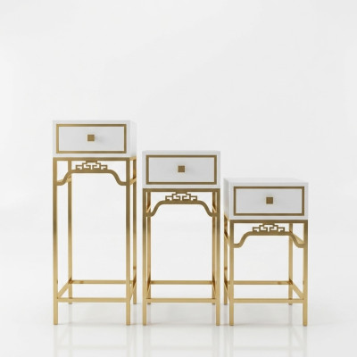 Soporte Consola Mesa Pilar Diseño Estante - Madera con Acero inoxidable Brillante