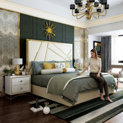Diseño cama doble cama hotel decoración lujo dormitorio 180/200x200cm cuero.