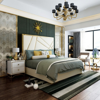 Diseño cama doble cama hotel decoración lujo dormitorio 180/200x200cm cuero.