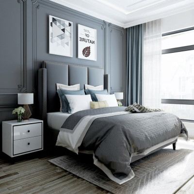 Lujo cama de cuero metal diseño oro camas tapizadas hotel 180x200cm.