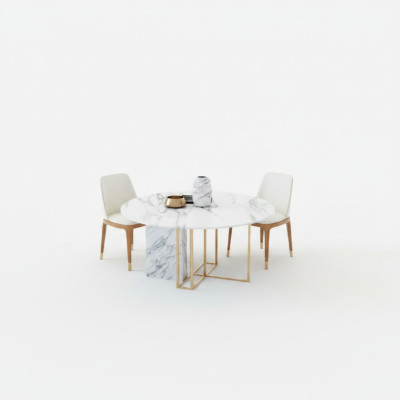 Diseño de mesa de comedor de madera con elementos de acero inoxidable, mesas decorativas, muebles de comedor.