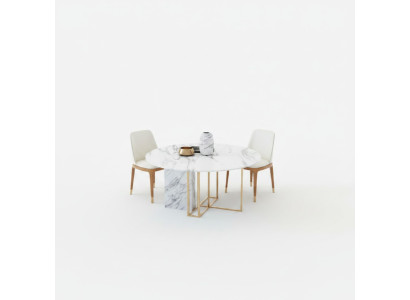 Diseño de mesa de comedor de madera con elementos de acero inoxidable, mesas decorativas, muebles de comedor.