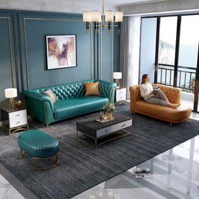 Moderna Colorida Conjunto Sofá de Cuero 4 Plazas Chaiselongue Tumbona.