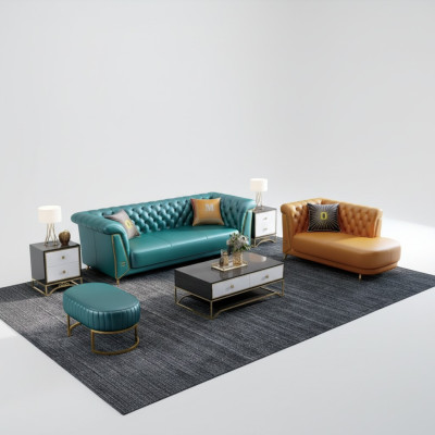 Moderna Colorida Conjunto Sofá de Cuero 4 Plazas Chaiselongue Tumbona.