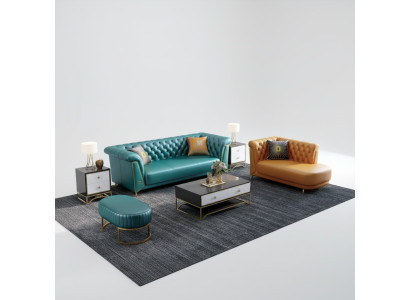 Moderna Colorida Conjunto Sofá de Cuero 4 Plazas Chaiselongue Tumbona.