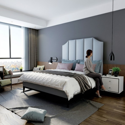 Cama acolchada de diseño de lujo de hotel doble de cuero de 180x200 cm.