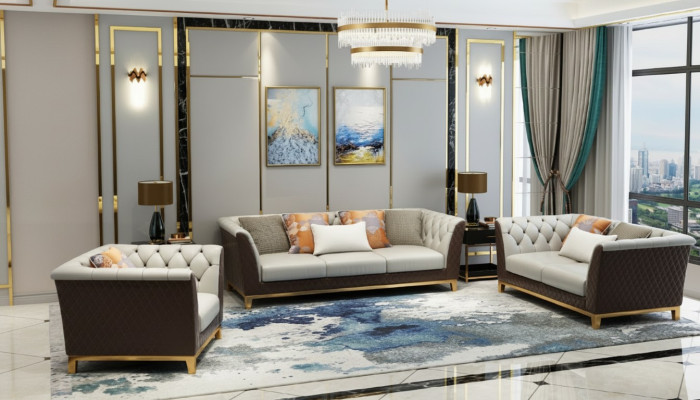 Sofá conjunto completo de almohadones para asientos, 3+2+1 sofás diseño Chesterfield.