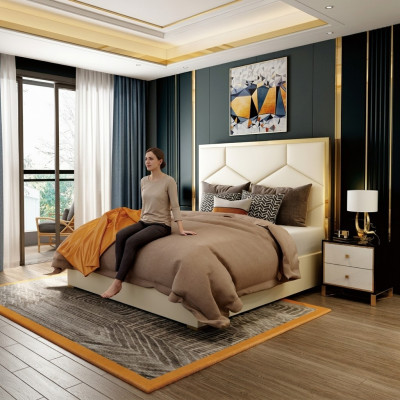 Diseño de lujo de cojines decorativos para camas dobles de hotel con cuero