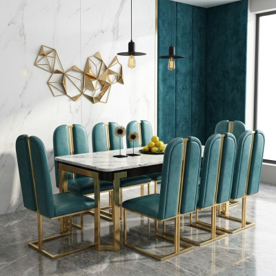 Mesa de comedor de lujo, mesa de metal, mesas de diseñador, muebles de conferencia de mármol.