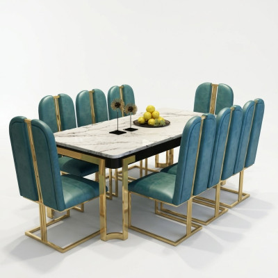 Mesa de comedor de lujo, mesa de metal, mesas de diseñador, muebles de conferencia de mármol.