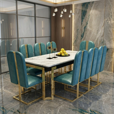 Acero inoxidable imitación de mármol mesa + 8 sillas de comedor con respaldo grupo