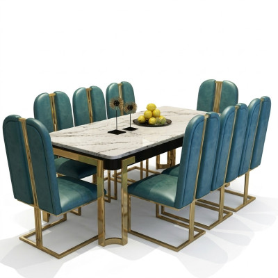 Acero inoxidable imitación de mármol mesa + 8 sillas de comedor con respaldo grupo