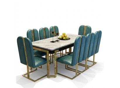 Acero inoxidable imitación de mármol mesa + 8 sillas de comedor con respaldo grupo