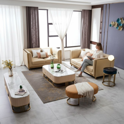 Acero inoxidable Muebles de metal Diseño Sala de estar Sofá Conjunto de tapizado 3+2+1