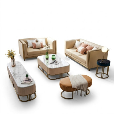 Acero inoxidable Muebles de metal Diseño Sala de estar Sofá Conjunto de tapizado 3+2+1