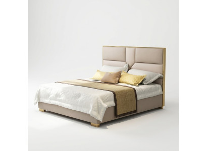 Diseño de cama de cuero de lujo con estructura de metal dorado, cama tapizada de hotel de 180x200cm.