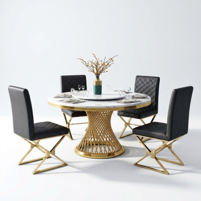 Diseño de mesa de madera Mesa redonda de comedor Redondo Comer Decoración Mesas 130 cm Lujo Clase