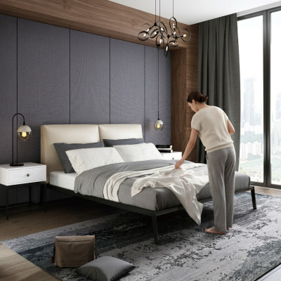 Lujo decoración de cama de dormitorio con diseño tapizado de lujo camas dobles de hotel.