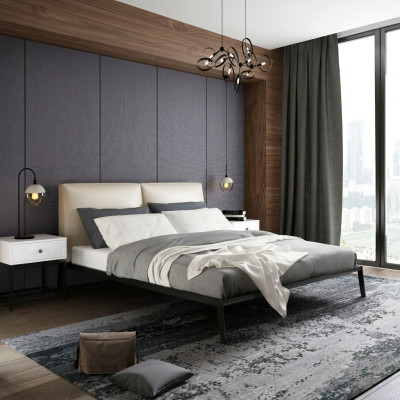 Lujo decoración de cama de dormitorio con diseño tapizado de lujo camas dobles de hotel.