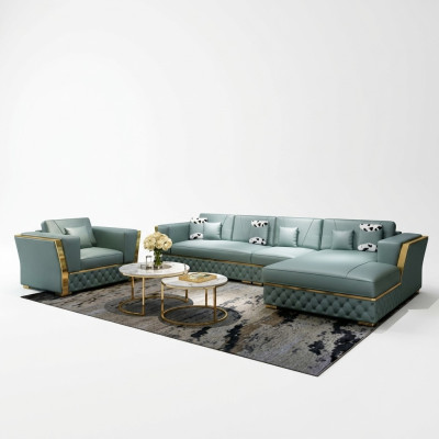 Conjunto de sofá de esquina en forma de L con decoración moderna de sillón de sala de estar en cuero.