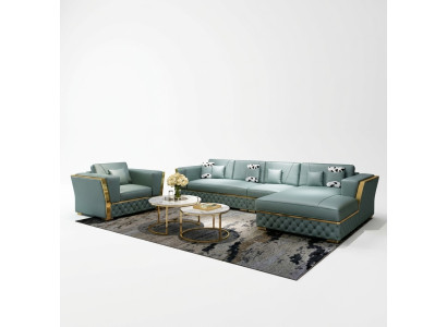 Conjunto de sofá de esquina en forma de L con decoración moderna de sillón de sala de estar en cuero.
