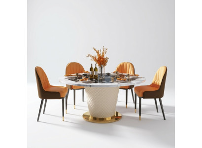 Conjunto de mesa de comedor y sillas diseñadas, 4 sillas y mesa.