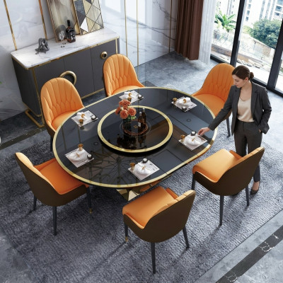 Mesa de comedor ovalada de diseño en vidrio redondo, mesas modernas extensibles.