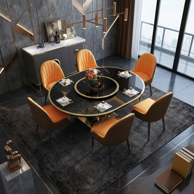 Mesa de comedor ovalada de diseño en vidrio redondo, mesas modernas extensibles.