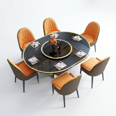 Mesa de comedor ovalada de diseño en vidrio redondo, mesas modernas extensibles.