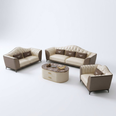 Conjunto completo de sofá 3+2+1, sofá de cuero de diseño en conjunto de cuero.