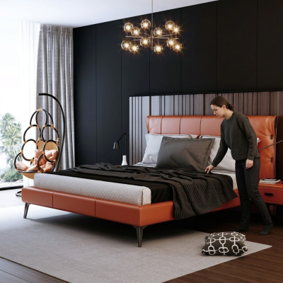 Cama doble Cama matrimonial Cama de diseño de lujo Cama tapizada Cama de diseño textil