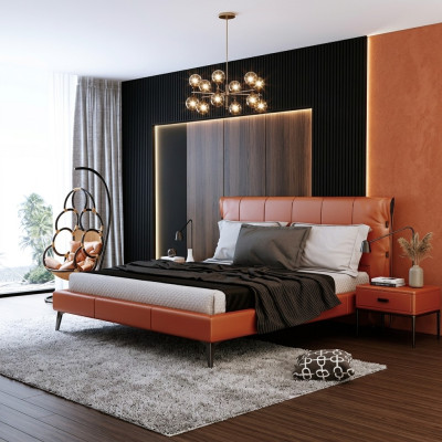 Cama doble Cama matrimonial Cama de diseño de lujo Cama tapizada Cama de diseño textil