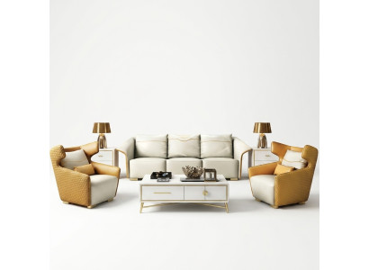 Muebles de lujo, conjunto de sofás, sofá, tapizado, 3+1+1 sofás, diseñador amarillo.