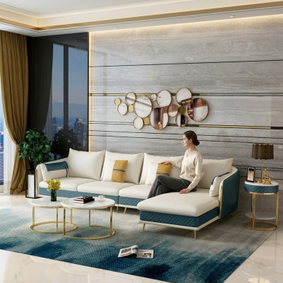 Conjunto de salón en forma de L Sofá de esquina Sofá Diseño Tela Conjunto Esquina Nuevo